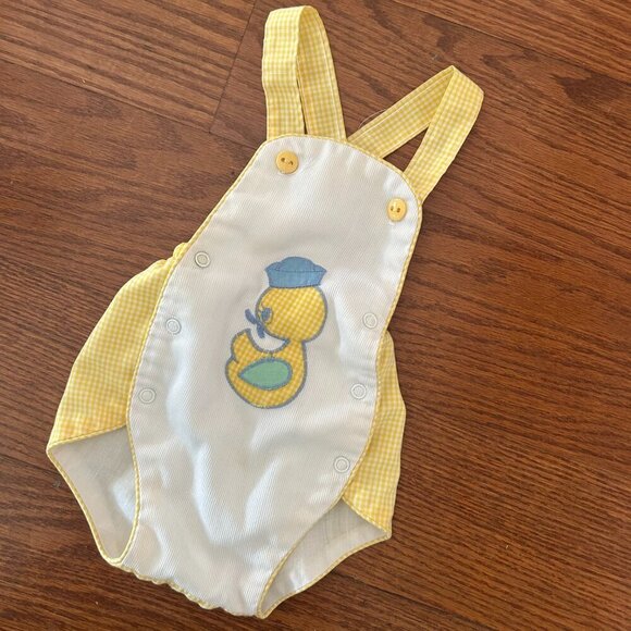Vintage Rare 80s HealthTex Gingham Bubble Romper Embroidered Duck Size 9 Months - Picture 4 of 13